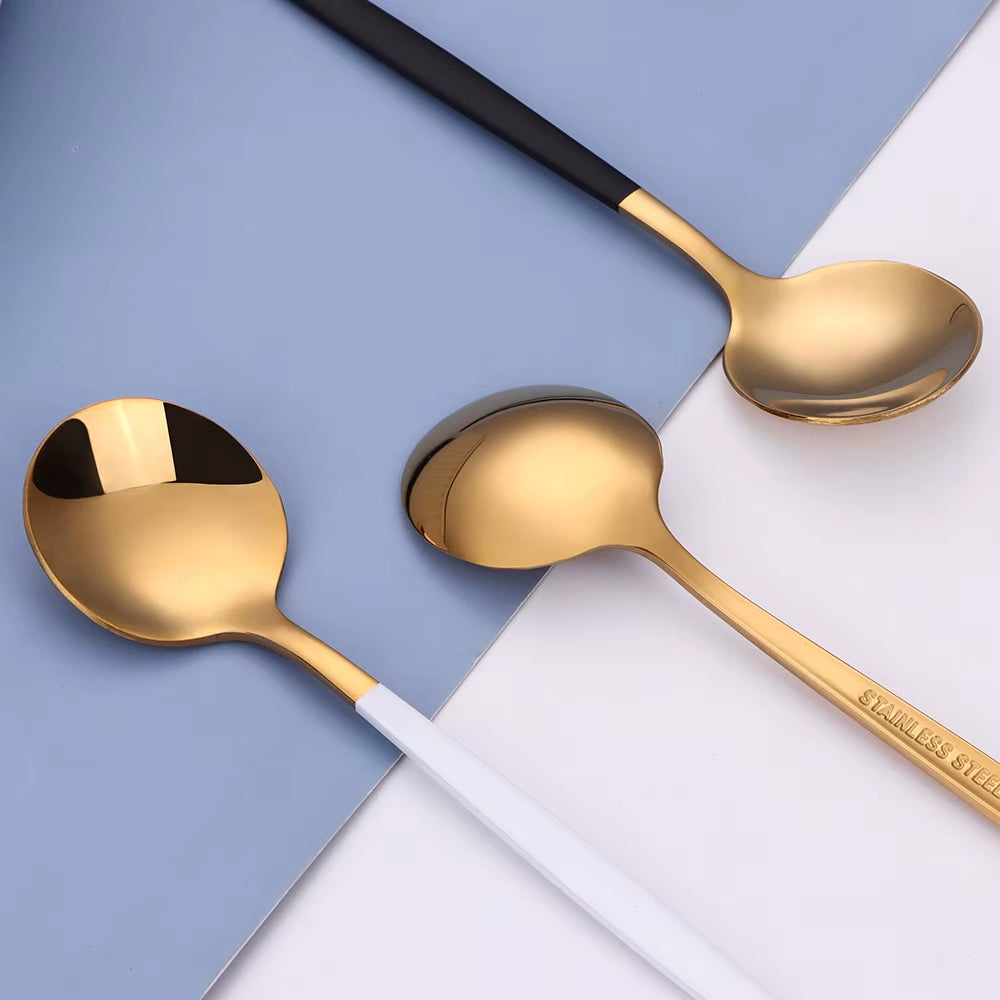 6 Pieces Gold Coffee Spoon Stainless Steel Stiring Teaspoons Ice Cream Cake Dessert Spoon Set Sliver Tableware Party Cutlery