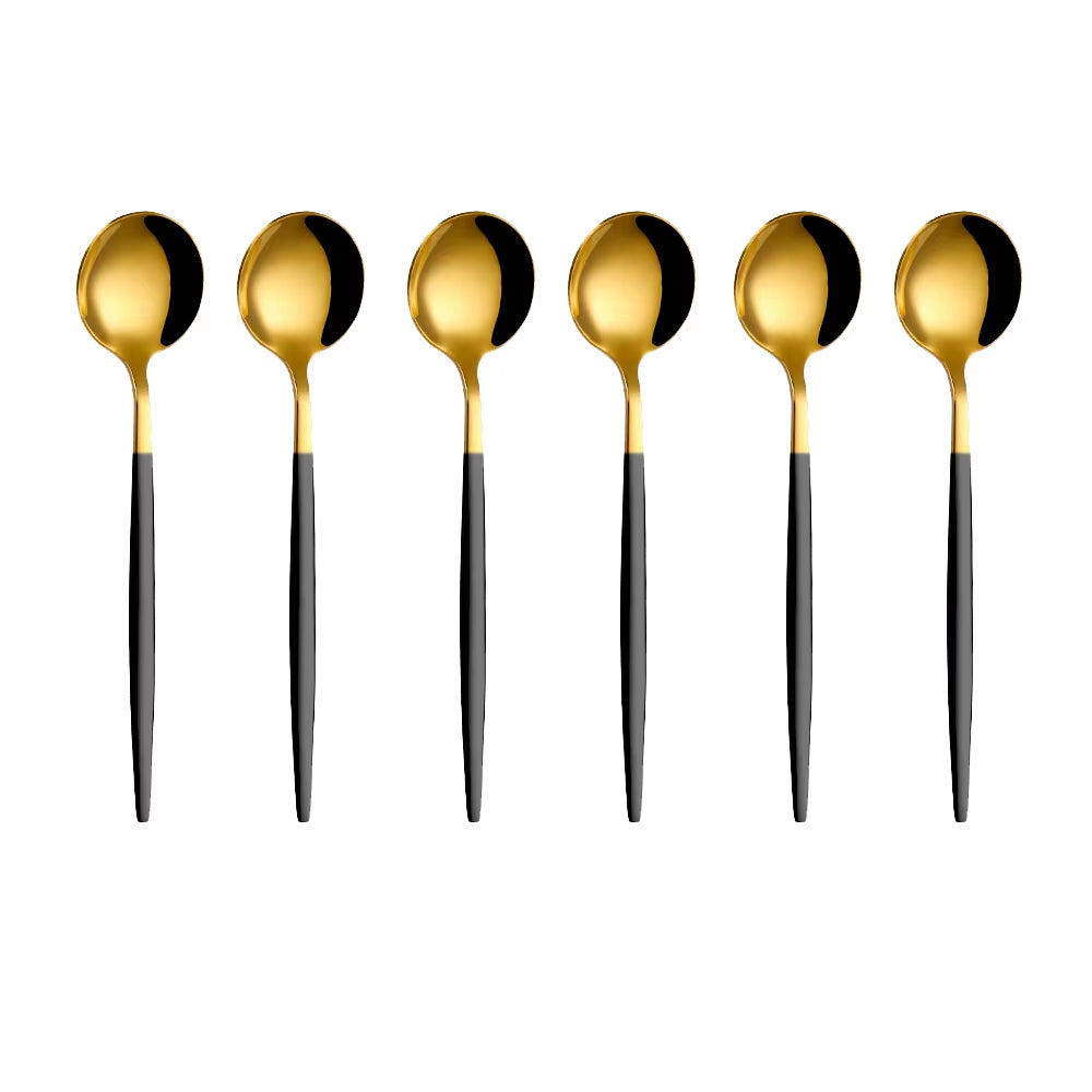 6 Pieces Gold Coffee Spoon Stainless Steel Stiring Teaspoons Ice Cream Cake Dessert Spoon Set Sliver Tableware Party Cutlery