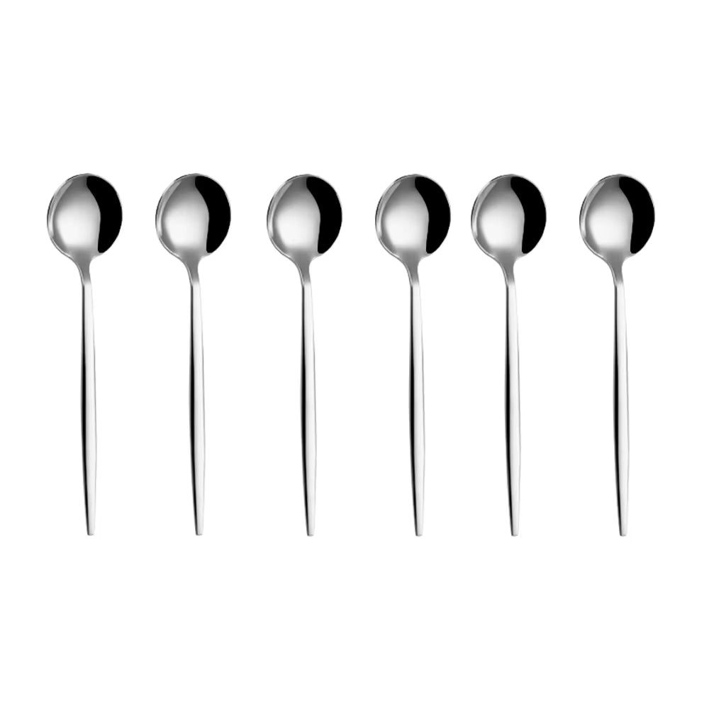 6 Pieces Gold Coffee Spoon Stainless Steel Stiring Teaspoons Ice Cream Cake Dessert Spoon Set Sliver Tableware Party Cutlery