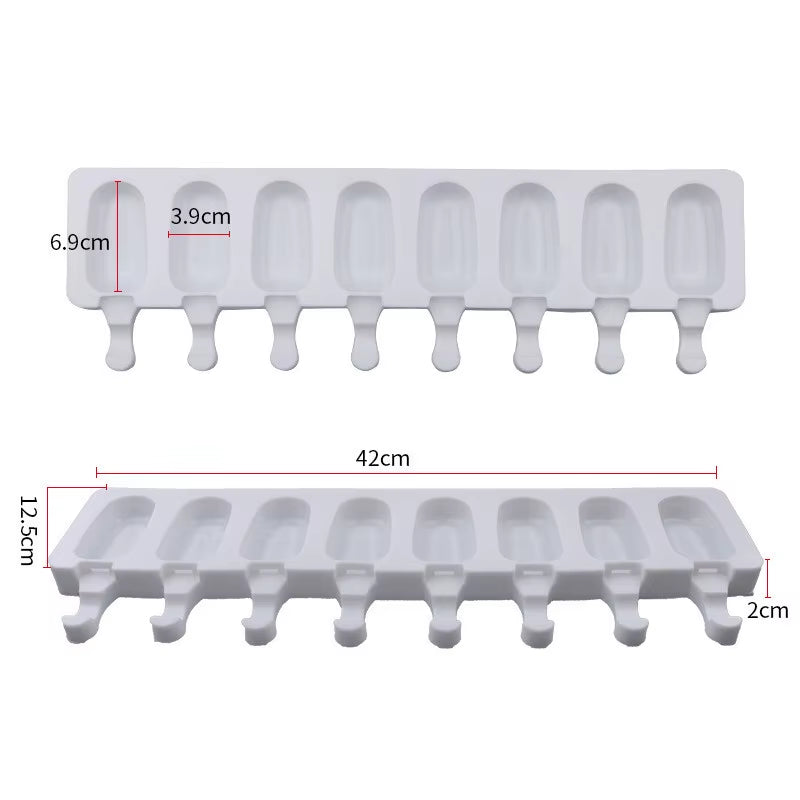 8/4/3 Hole Silicone Ice Cream Ice Cream Mold, Silicone Ice Pop Mold Popsicle Molds,Wooden Sticks, Classic Oval,Non Stick