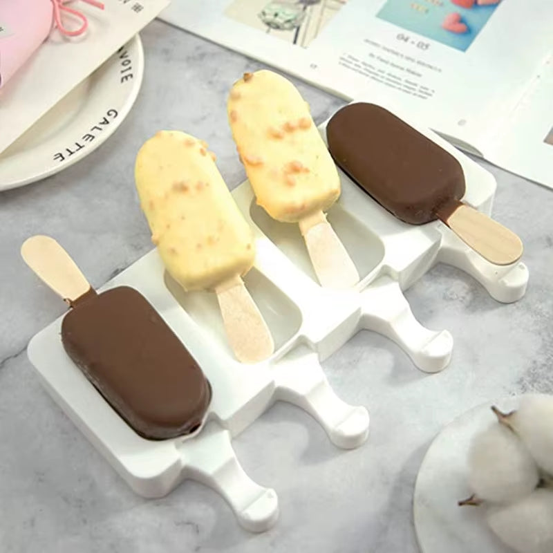 8/4/3 Hole Silicone Ice Cream Ice Cream Mold, Silicone Ice Pop Mold Popsicle Molds,Wooden Sticks, Classic Oval,Non Stick
