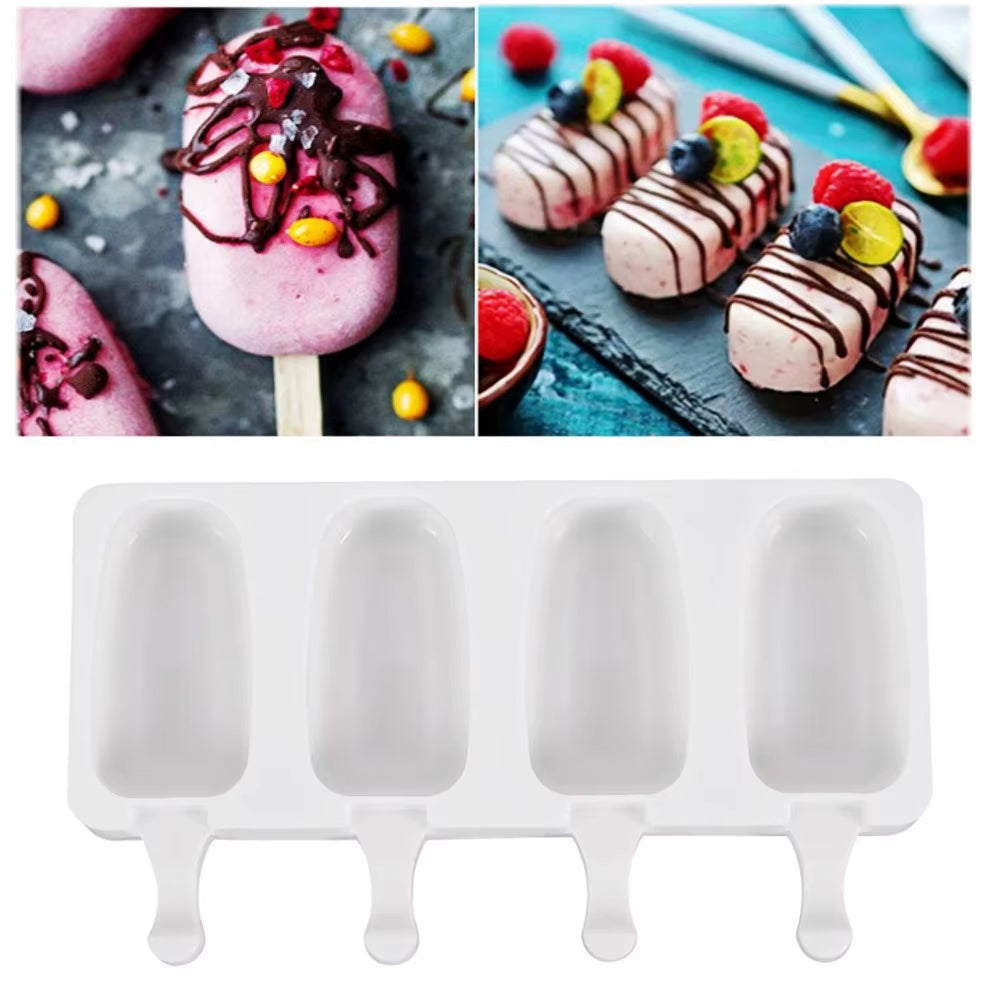8/4/3 Hole Silicone Ice Cream Ice Cream Mold, Silicone Ice Pop Mold Popsicle Molds,Wooden Sticks, Classic Oval,Non Stick