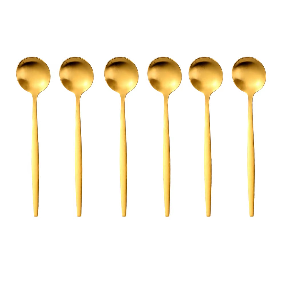 6 Pieces Gold Coffee Spoon Stainless Steel Stiring Teaspoons Ice Cream Cake Dessert Spoon Set Sliver Tableware Party Cutlery