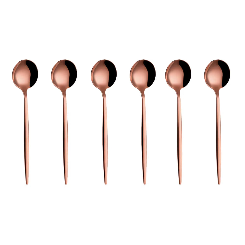 6 Pieces Gold Coffee Spoon Stainless Steel Stiring Teaspoons Ice Cream Cake Dessert Spoon Set Sliver Tableware Party Cutlery