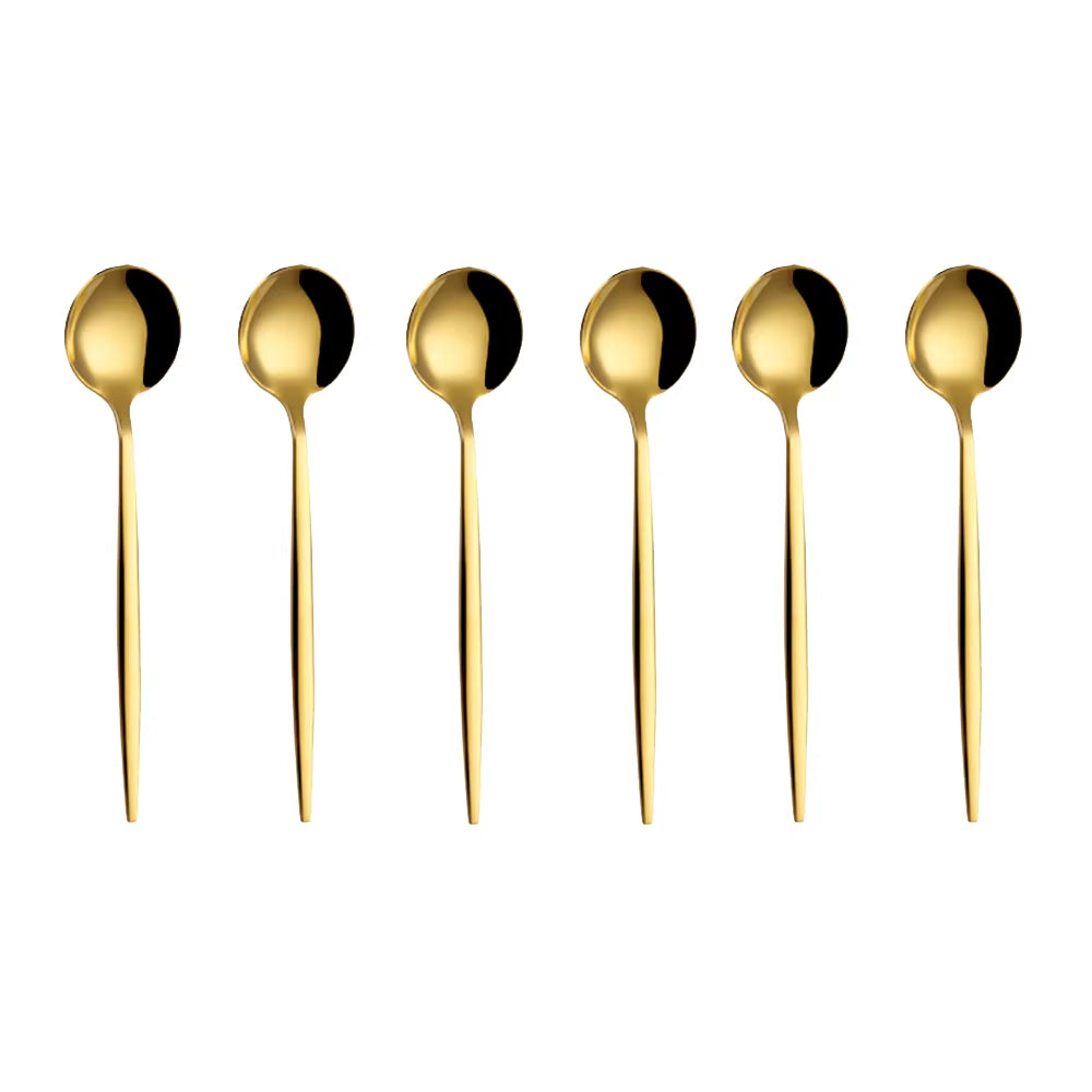 6 Pieces Gold Coffee Spoon Stainless Steel Stiring Teaspoons Ice Cream Cake Dessert Spoon Set Sliver Tableware Party Cutlery