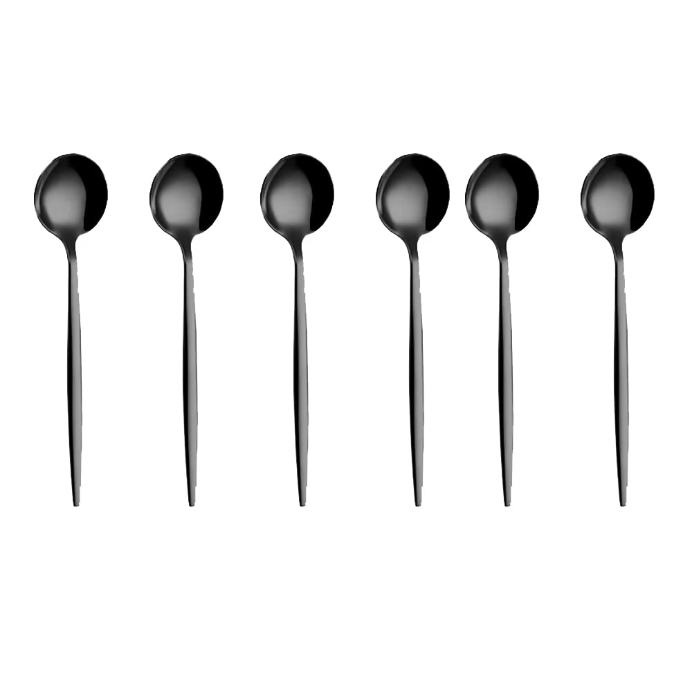 6 Pieces Gold Coffee Spoon Stainless Steel Stiring Teaspoons Ice Cream Cake Dessert Spoon Set Sliver Tableware Party Cutlery