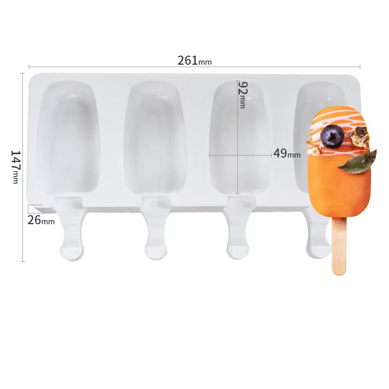 8/4/3 Hole Silicone Ice Cream Ice Cream Mold, Silicone Ice Pop Mold Popsicle Molds,Wooden Sticks, Classic Oval,Non Stick