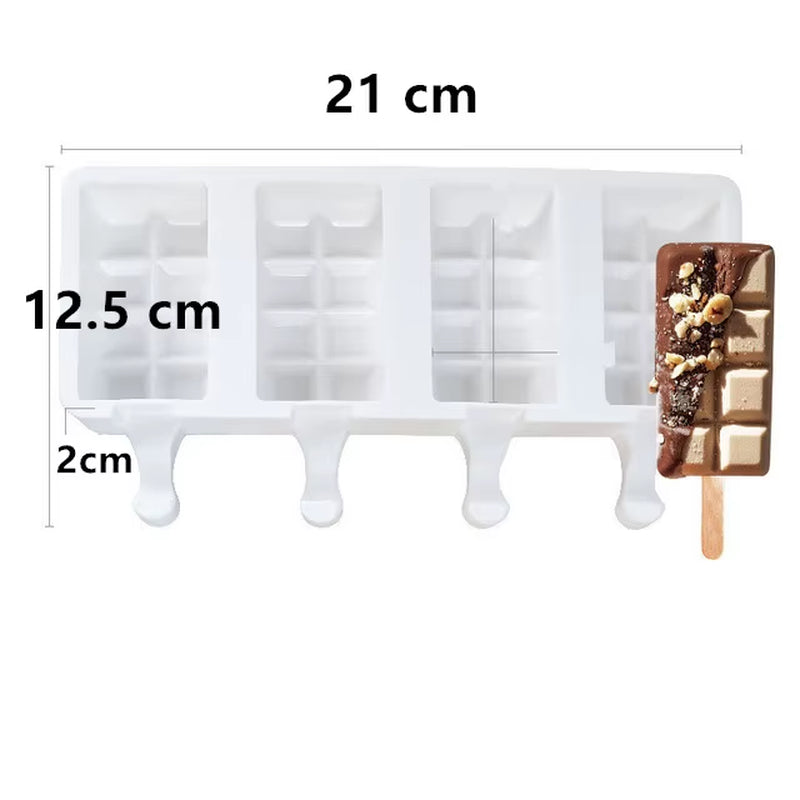 8/4/3 Hole Silicone Ice Cream Ice Cream Mold, Silicone Ice Pop Mold Popsicle Molds,Wooden Sticks, Classic Oval,Non Stick