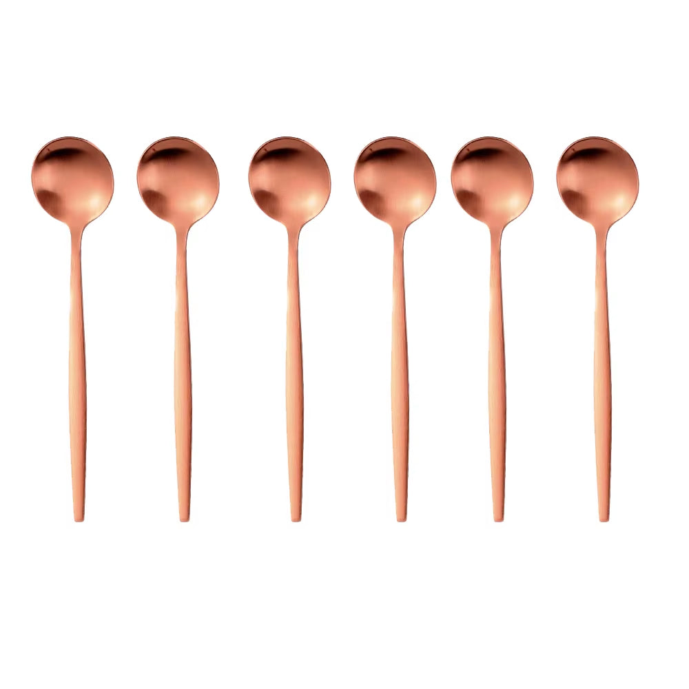 6 Pieces Gold Coffee Spoon Stainless Steel Stiring Teaspoons Ice Cream Cake Dessert Spoon Set Sliver Tableware Party Cutlery