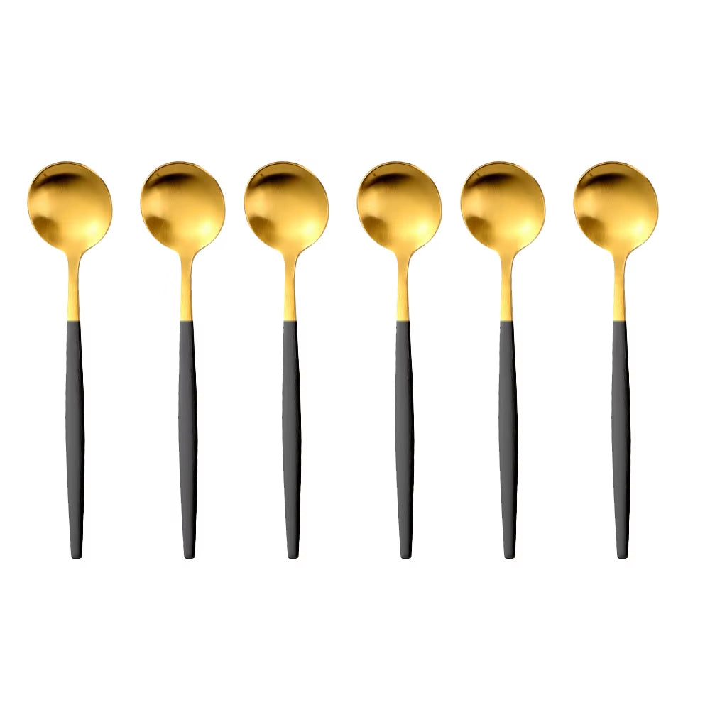 6 Pieces Gold Coffee Spoon Stainless Steel Stiring Teaspoons Ice Cream Cake Dessert Spoon Set Sliver Tableware Party Cutlery