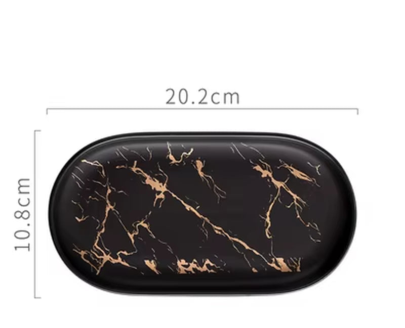 Nordic Marble Texture Tray Ceramic Oval Plate Western Dish Dessert Dish Jewelry Storage Tray