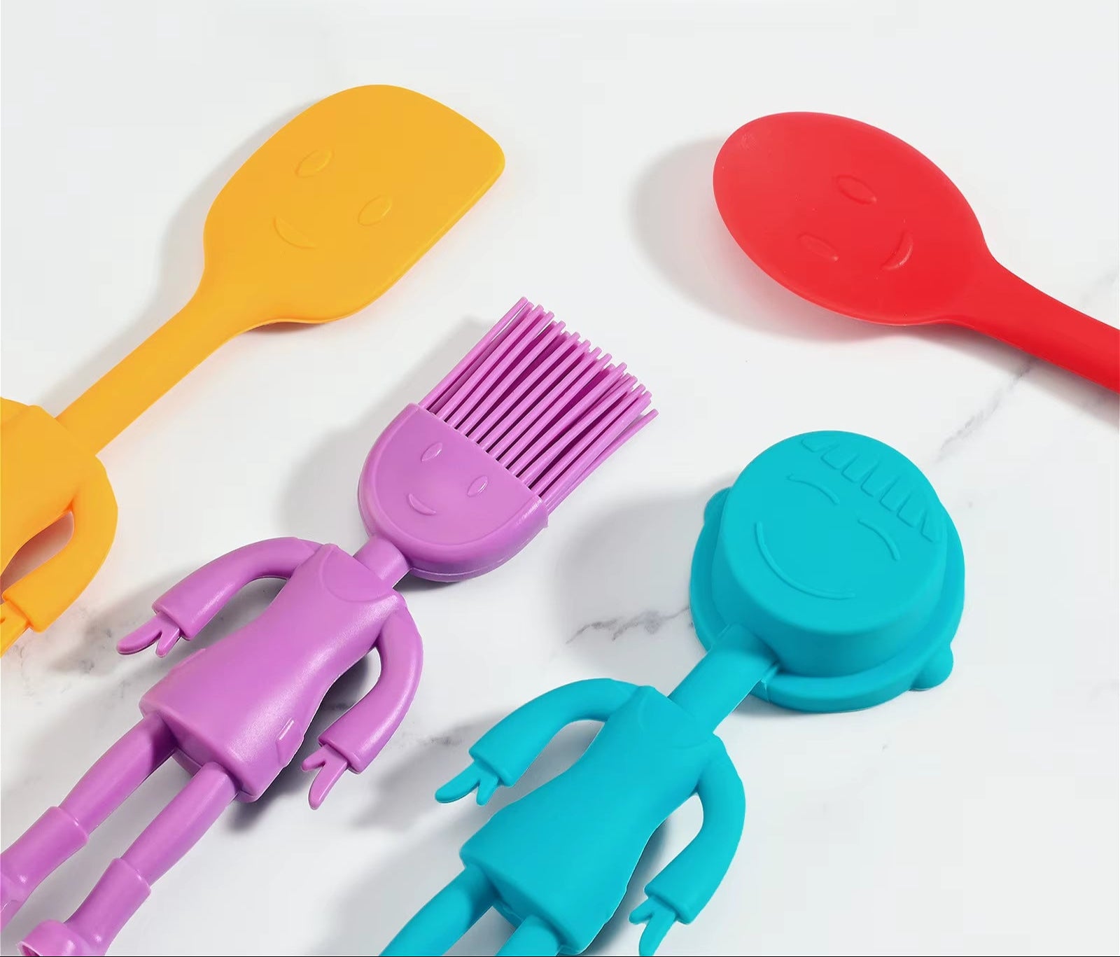 5 Pcs Cartoon Character Silicone Baking Tools Set - Food Grade Non-Stick Heat Resistant Spatulas, Cute Design Kitchen Essentials