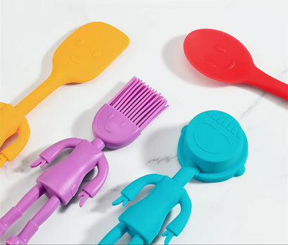 5 Pcs Cartoon Character Silicone Baking Tools Set - Food Grade Non-Stick Heat Resistant Spatulas, Cute Design Kitchen Essentials