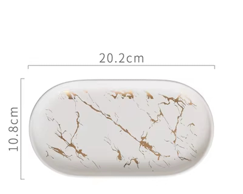 Nordic Marble Texture Tray Ceramic Oval Plate Western Dish Dessert Dish Jewelry Storage Tray