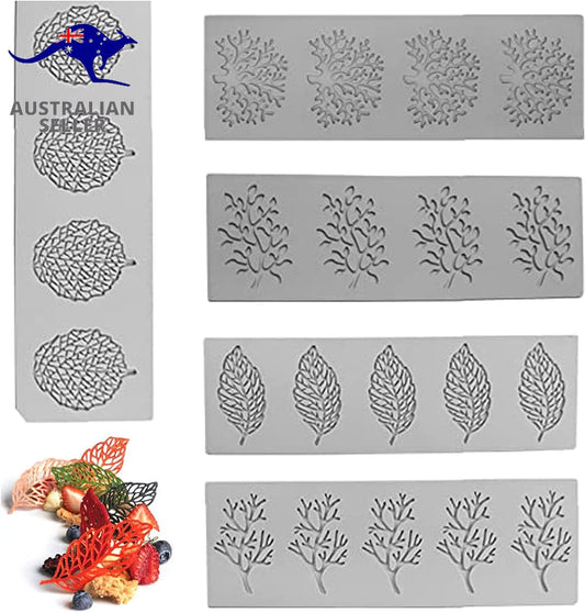 Cake Fondant Mold,Tuille Moulds Silicone,5 PCS Candy Moulds,Leaf Silicone Mold C