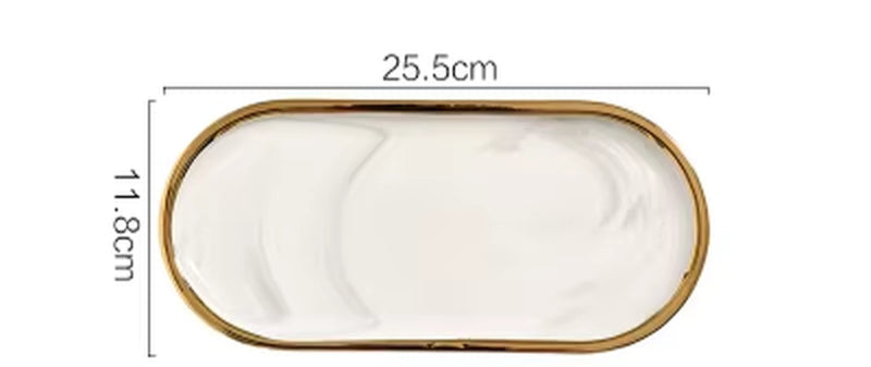 Nordic Marble Texture Tray Ceramic Oval Plate Western Dish Dessert Dish Jewelry Storage Tray