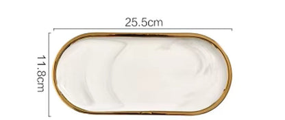 Nordic Marble Texture Tray Ceramic Oval Plate Western Dish Dessert Dish Jewelry Storage Tray