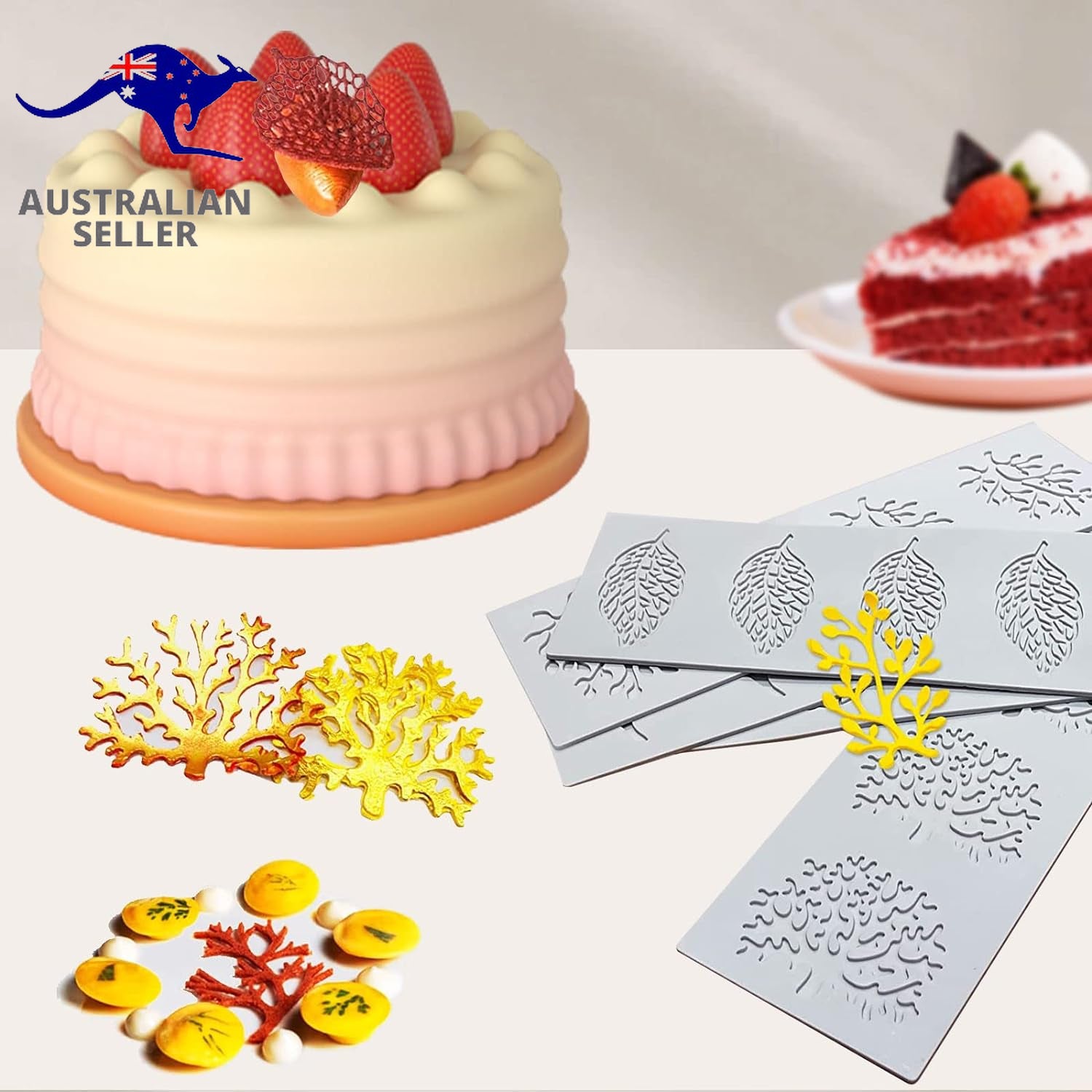 Cake Fondant Mold,Tuille Moulds Silicone,5 PCS Candy Moulds,Leaf Silicone Mold C