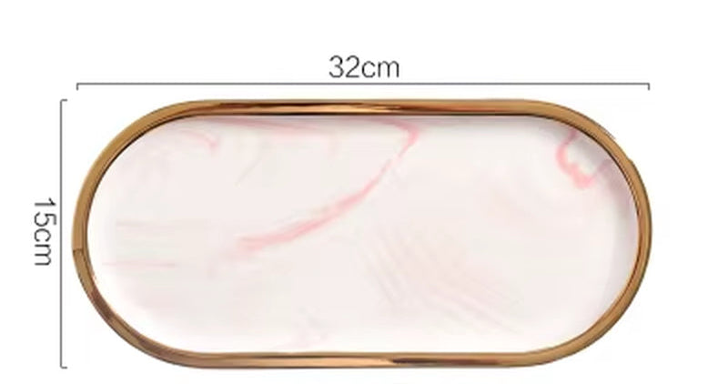 Nordic Marble Texture Tray Ceramic Oval Plate Western Dish Dessert Dish Jewelry Storage Tray