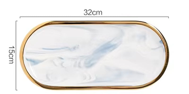 Nordic Marble Texture Tray Ceramic Oval Plate Western Dish Dessert Dish Jewelry Storage Tray