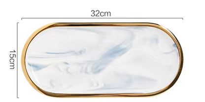 Nordic Marble Texture Tray Ceramic Oval Plate Western Dish Dessert Dish Jewelry Storage Tray