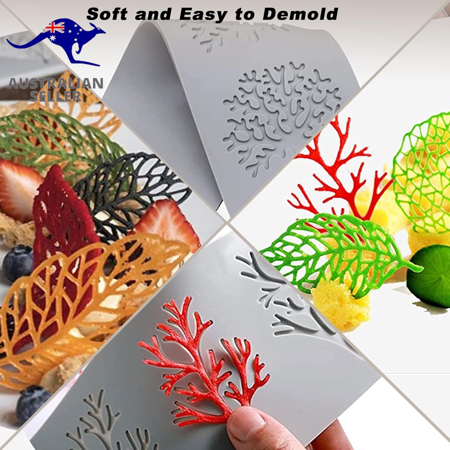 Cake Fondant Mold,Tuille Moulds Silicone,5 PCS Candy Moulds,Leaf Silicone Mold C