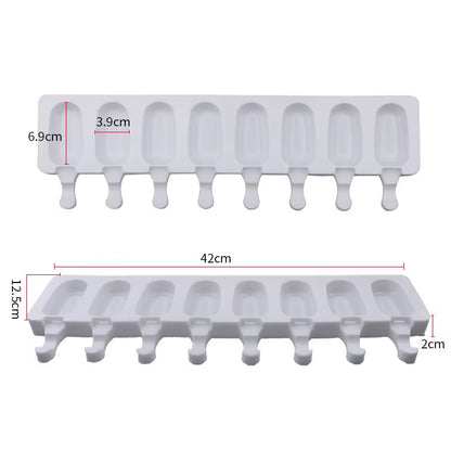 8/4/3 Hole Silicone Ice Cream Ice Cream Mold, Silicone Ice Pop Mold Popsicle Molds,Wooden Sticks, Classic Oval,Non Stick