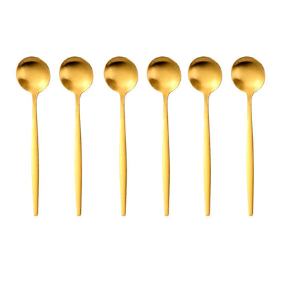 6 Pieces Gold Coffee Spoon Stainless Steel Stiring Teaspoons Ice Cream Cake Dessert Spoon Set Sliver Tableware Party Cutlery