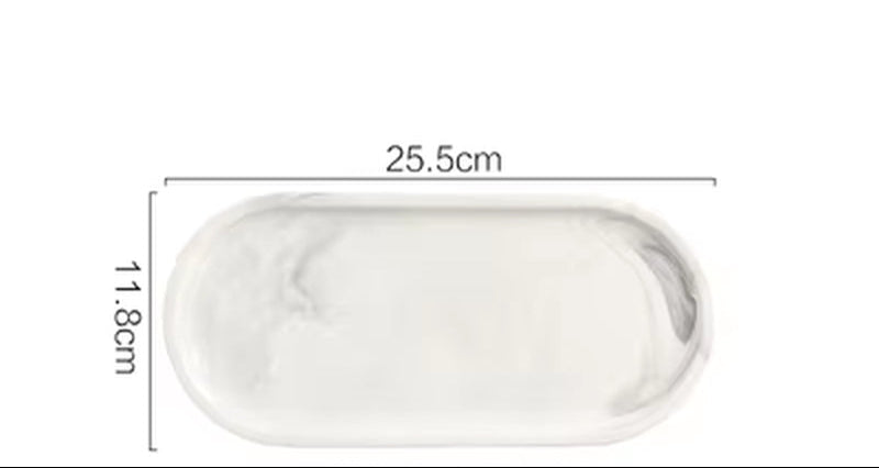 Nordic Marble Texture Tray Ceramic Oval Plate Western Dish Dessert Dish Jewelry Storage Tray