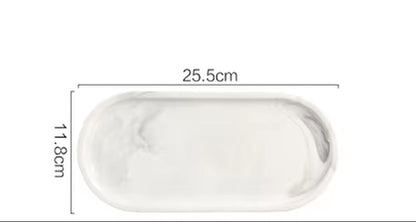 Nordic Marble Texture Tray Ceramic Oval Plate Western Dish Dessert Dish Jewelry Storage Tray
