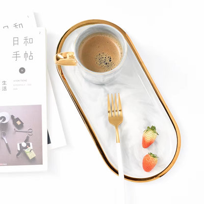Nordic Marble Texture Tray Ceramic Oval Plate Western Dish Dessert Dish Jewelry Storage Tray