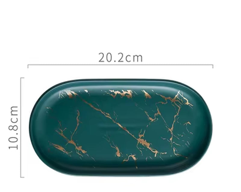 Nordic Marble Texture Tray Ceramic Oval Plate Western Dish Dessert Dish Jewelry Storage Tray