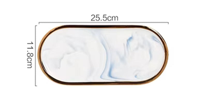 Nordic Marble Texture Tray Ceramic Oval Plate Western Dish Dessert Dish Jewelry Storage Tray