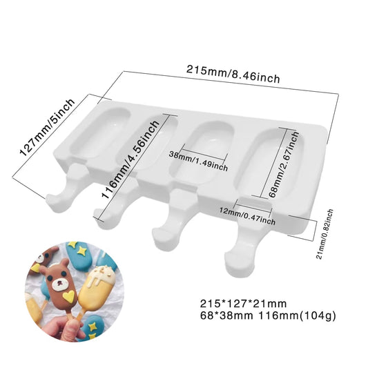 8/4/3 Hole Silicone Ice Cream Ice Cream Mold, Silicone Ice Pop Mold Popsicle Molds,Wooden Sticks, Classic Oval,Non Stick