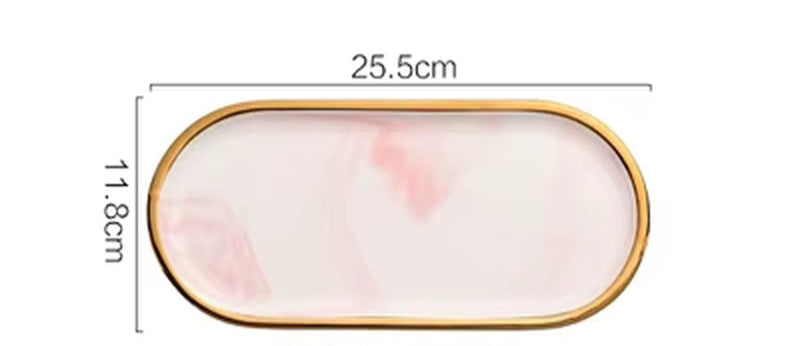 Nordic Marble Texture Tray Ceramic Oval Plate Western Dish Dessert Dish Jewelry Storage Tray