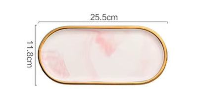 Nordic Marble Texture Tray Ceramic Oval Plate Western Dish Dessert Dish Jewelry Storage Tray