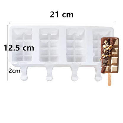 8/4/3 Hole Silicone Ice Cream Ice Cream Mold, Silicone Ice Pop Mold Popsicle Molds,Wooden Sticks, Classic Oval,Non Stick
