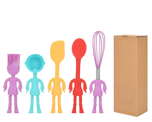 5 Pcs Cartoon Character Silicone Baking Tools Set - Food Grade Non-Stick Heat Resistant Spatulas, Cute Design Kitchen Essentials