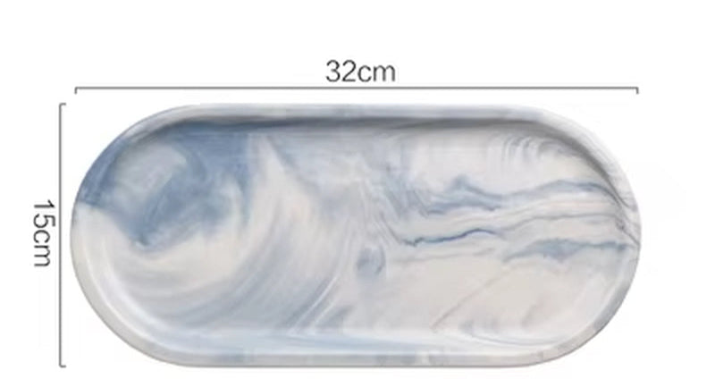 Nordic Marble Texture Tray Ceramic Oval Plate Western Dish Dessert Dish Jewelry Storage Tray
