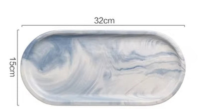Nordic Marble Texture Tray Ceramic Oval Plate Western Dish Dessert Dish Jewelry Storage Tray