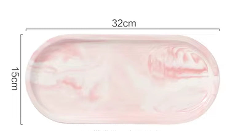 Nordic Marble Texture Tray Ceramic Oval Plate Western Dish Dessert Dish Jewelry Storage Tray