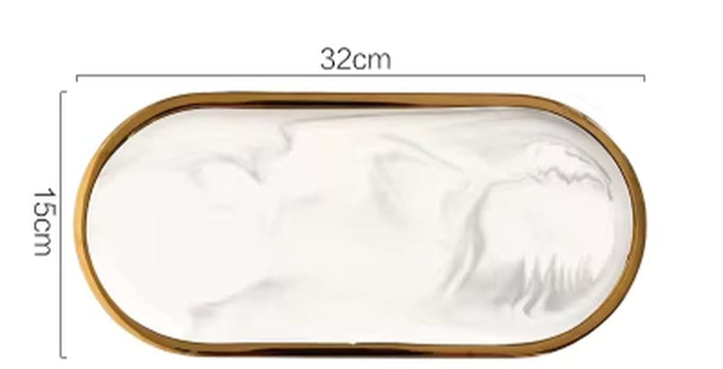 Nordic Marble Texture Tray Ceramic Oval Plate Western Dish Dessert Dish Jewelry Storage Tray