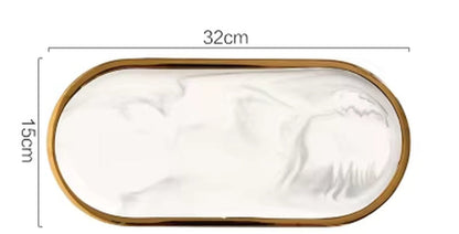 Nordic Marble Texture Tray Ceramic Oval Plate Western Dish Dessert Dish Jewelry Storage Tray