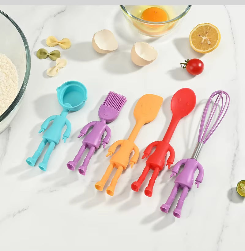 5 Pcs Cartoon Character Silicone Baking Tools Set - Food Grade Non-Stick Heat Resistant Spatulas, Cute Design Kitchen Essentials