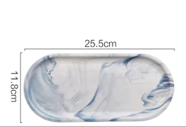 Nordic Marble Texture Tray Ceramic Oval Plate Western Dish Dessert Dish Jewelry Storage Tray