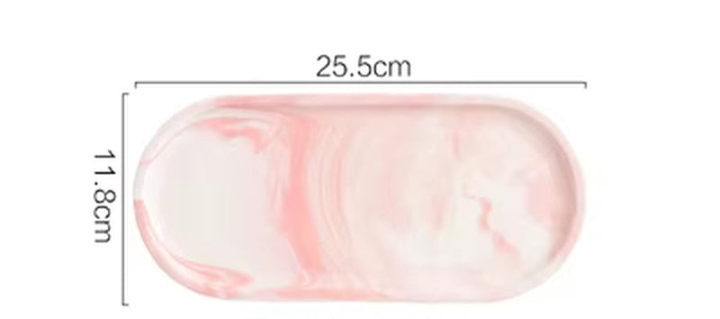 Nordic Marble Texture Tray Ceramic Oval Plate Western Dish Dessert Dish Jewelry Storage Tray