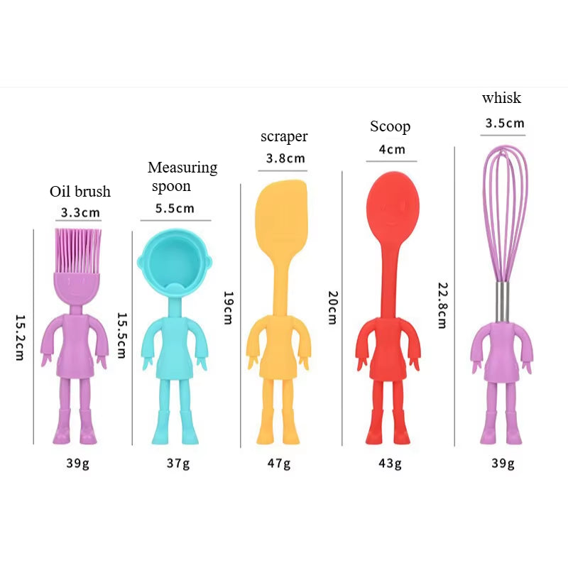 5 Pcs Cartoon Character Silicone Baking Tools Set - Food Grade Non-Stick Heat Resistant Spatulas, Cute Design Kitchen Essentials