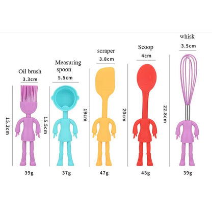5 Pcs Cartoon Character Silicone Baking Tools Set - Food Grade Non-Stick Heat Resistant Spatulas, Cute Design Kitchen Essentials