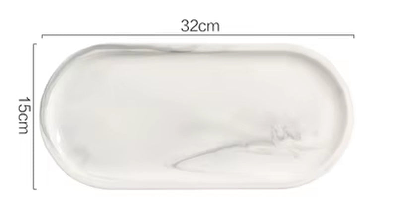 Nordic Marble Texture Tray Ceramic Oval Plate Western Dish Dessert Dish Jewelry Storage Tray