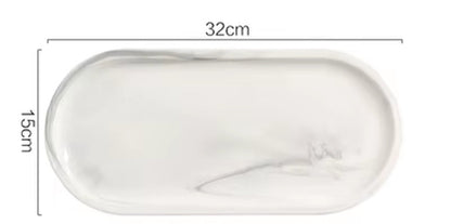 Nordic Marble Texture Tray Ceramic Oval Plate Western Dish Dessert Dish Jewelry Storage Tray